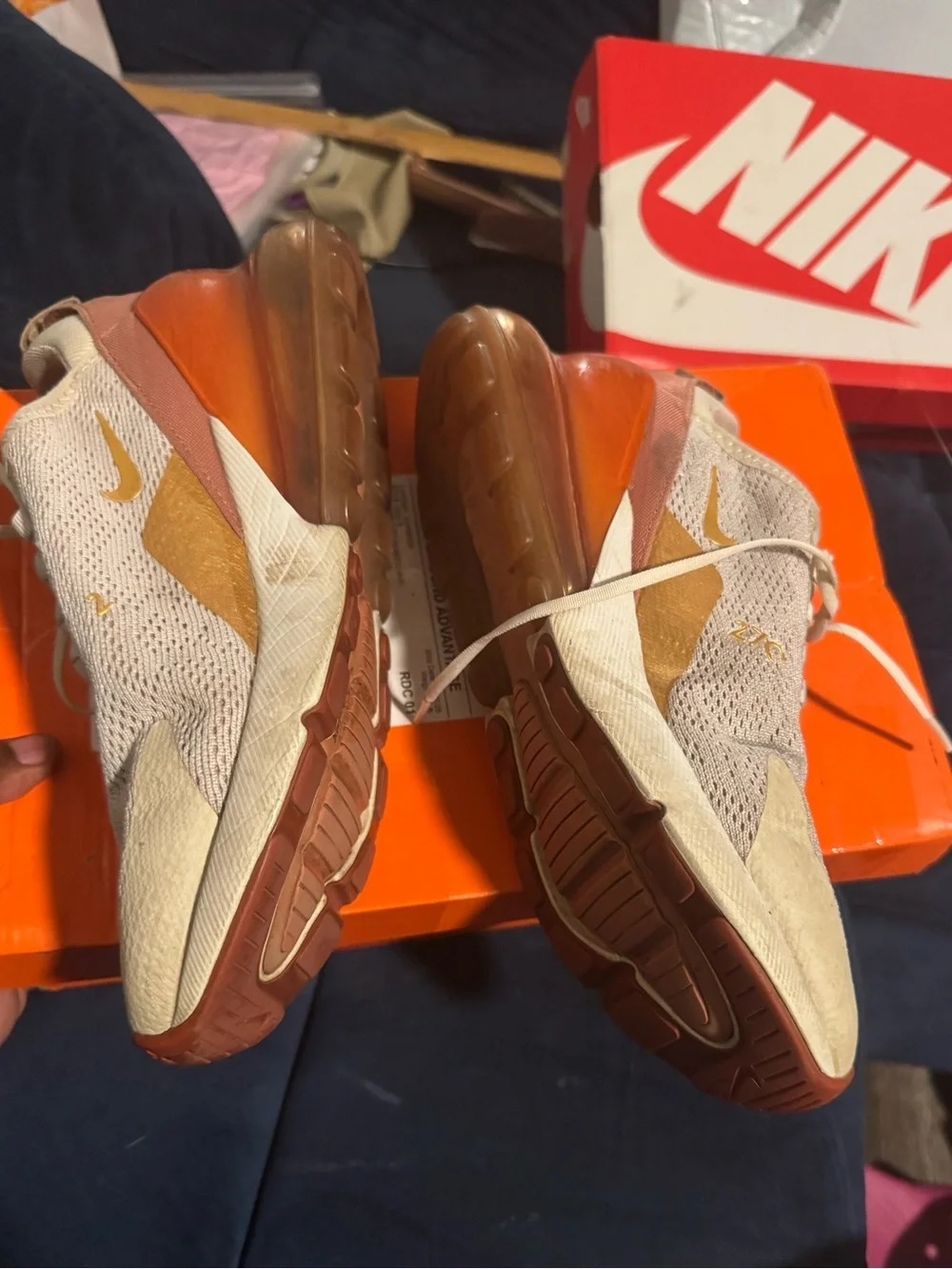 Nike Women's Air Max 270 in Cream, Gold & Brown